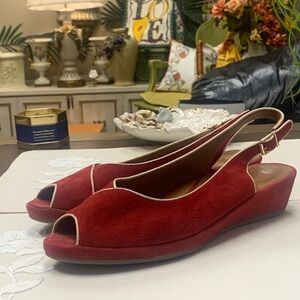 L’ Amour des Pieds Bryer Suede Peep Toe Sling Back Wedge Shoes 8 M